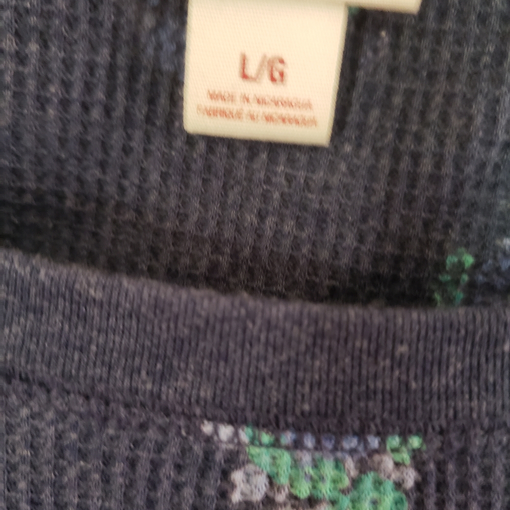 Navy Long Sleeve Floral Ribbed Thermal with Green & Blue Print - Picture 2 of 3